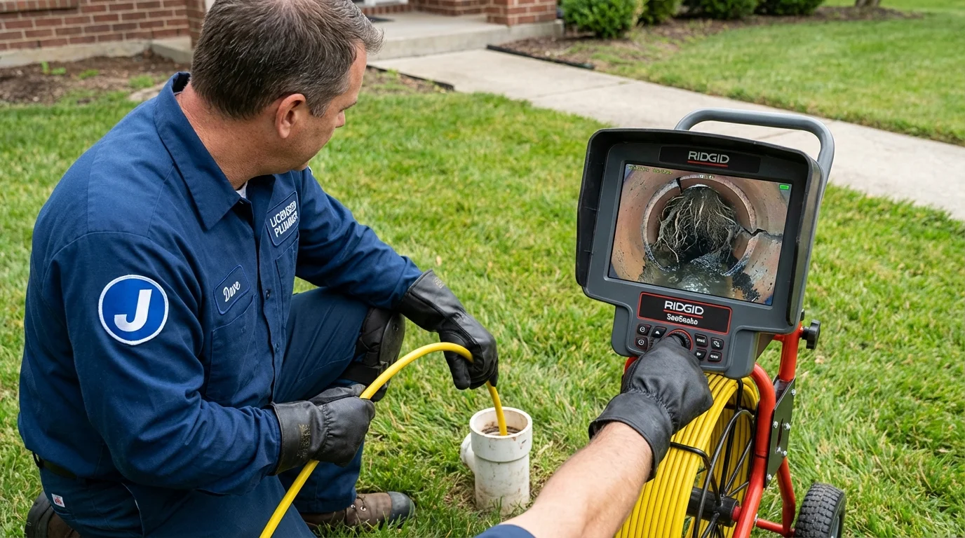 Sewer camera inspection being performed by Johns Plumbing LLC in Kokomo