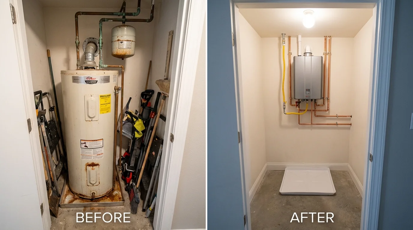 Tank water heater versus wall-mounted tankless unit comparison for Kokomo, IN homeowners